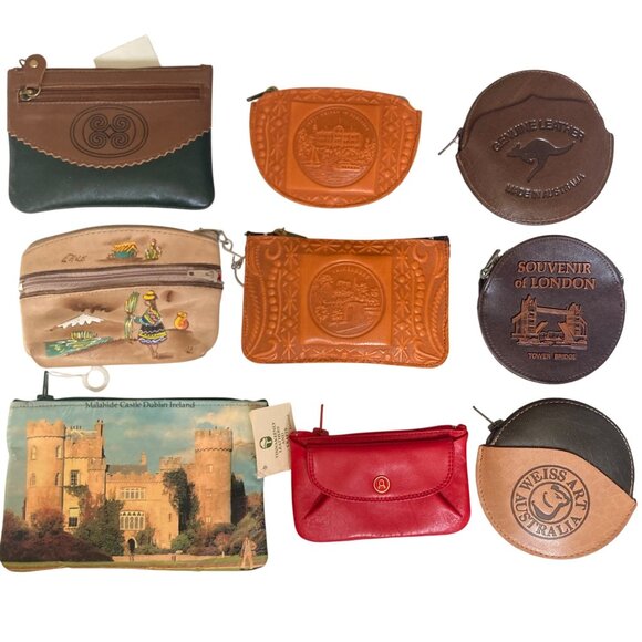 Leather Souvenir Coin Purse Collection Lot of 9 Italy Australia Ireland Chile - Picture 1 of 16